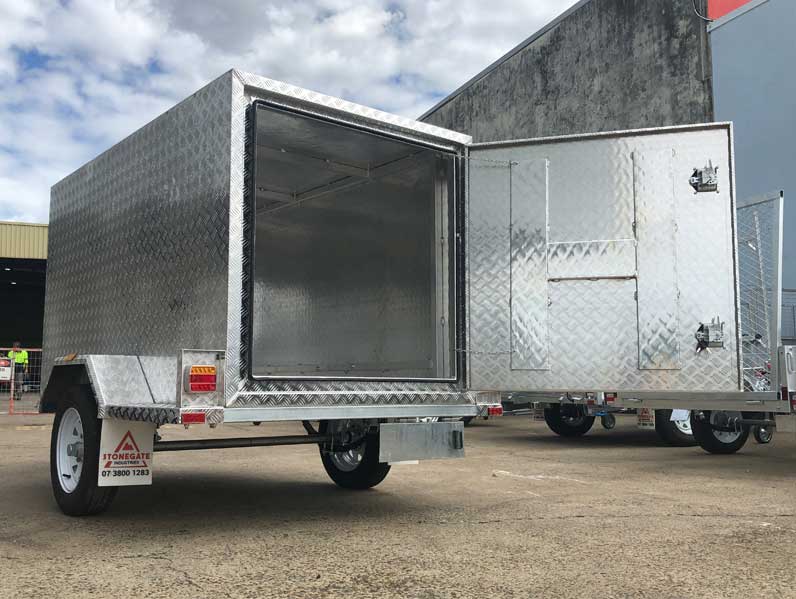 Aluminium enclosed trailer with open door