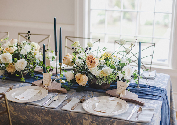 bright blue colour textured wedding table runner