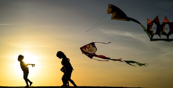 kites for kids and a sunset